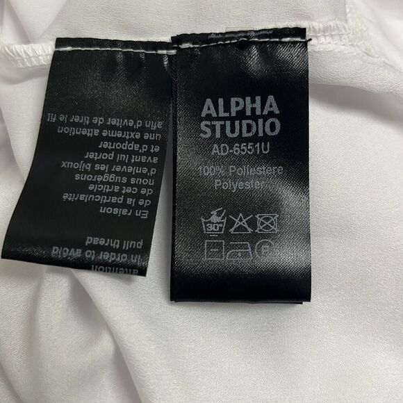 Alpha Studio M/L Button Front Blouse White Crepe Sheer Long Sleeve NWT Oversized - Picture 7 of 13